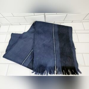 Shupaca Unisex Long Rectangular Scarf Color Blue Fringe Hem Alpaca Acrylic Blend